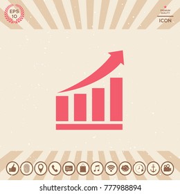 Growing bars graphic icon with rising arrow