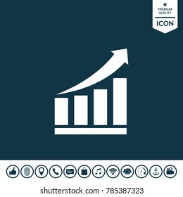 Growing bars graphic icon with rising arrow