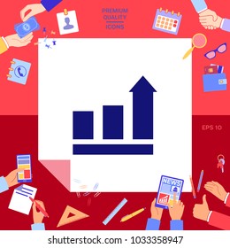 Growing bars graphic with rising arrow. Icon
