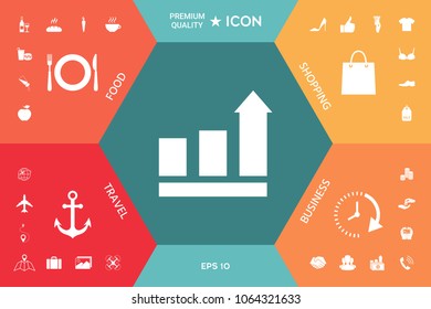 Growing bars graphic with rising arrow. Icon