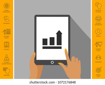 Growing bars graphic with rising arrow. Icon