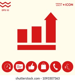 Growing bars graphic with rising arrow. Icon