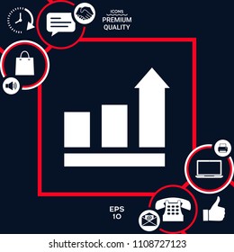 Growing bars graphic with rising arrow. Icon