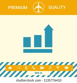 Growing bars graphic with rising arrow. Icon