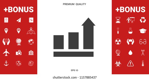 Growing bars graphic with rising arrow. Icon