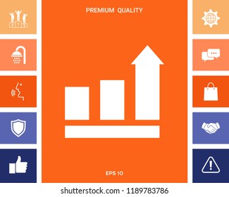 Growing bars graphic with rising arrow. Icon