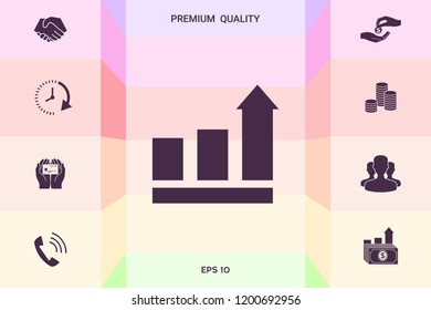 Growing bars graphic with rising arrow. Icon