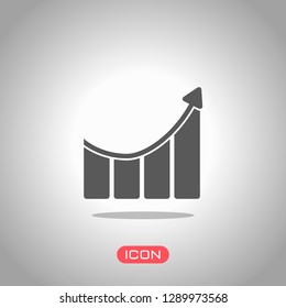 Growing bars graphic with rising arrow icon. Icon under spotlight. Gray background