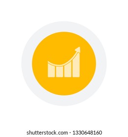 Growing bars graphic with rising arrow icon. Icon in colored circle with gray bold border. Web button, modern flat design
