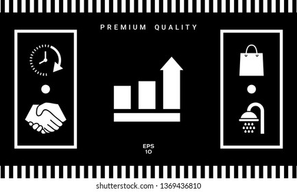Growing bars graphic with rising arrow. Icon. Graphic elements for your design