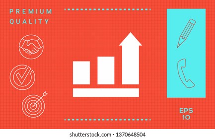 Growing bars graphic with rising arrow. Icon. Graphic elements for your design