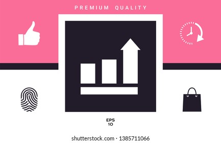 Growing bars graphic with rising arrow. Icon. Graphic elements for your design