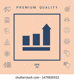 Growing bars graphic with rising arrow. Icon. Graphic elements for your design