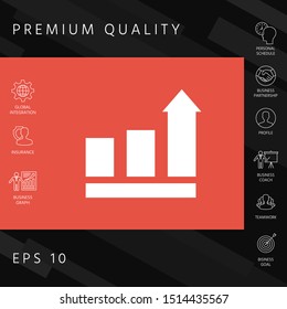 Growing bars graphic with rising arrow. Icon. Graphic elements for your design