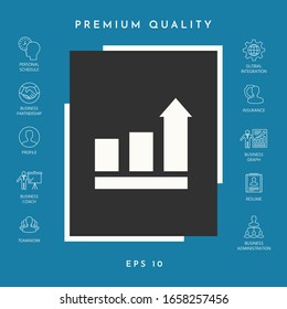 Growing bars graphic with rising arrow. Icon. Graphic elements for your design