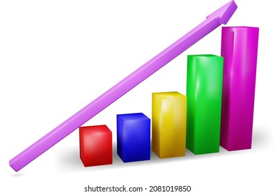 Gráfica de barras de crecimiento con flecha ascendente. Banner de concepto de marketing digital. Ilustración vectorial.