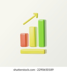 Growing bars graphic with rising arrow. 3D vector icon