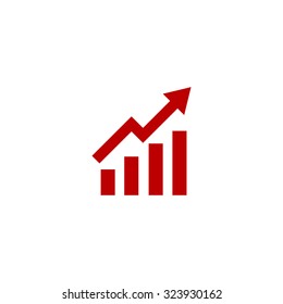 Growing Bars Graphic With Rising Arrow. Red Flat Icon. Vector Illustration Symbol.