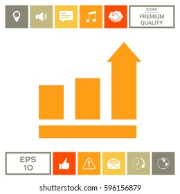 Growing bars graphic with rising arrow. Icon