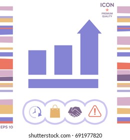 Growing bars graphic with rising arrow. Icon