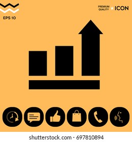Growing bars graphic with rising arrow. Icon