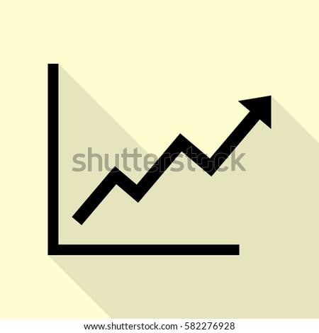 Growing bars graphic sign. Black icon with flat style shadow path on cream background.