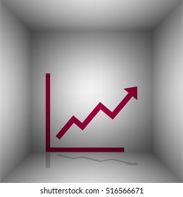 Growing bars graphic sign. Bordo icon with shadow in the room.