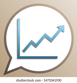 Growing bars graphic sign. Bright cerulean icon in white speech balloon at pale taupe background. Illustration.