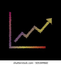 Growing bars graphic sign. Coloful chalk effect on black backgound.