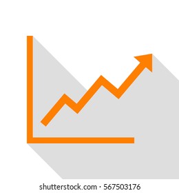 Growing bars graphic sign. Orange icon with flat style shadow path.