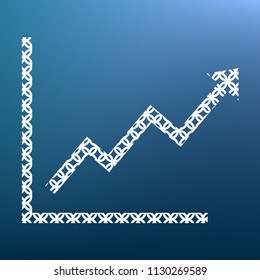 Growing bars graphic sign. Vector. White textured icon at lapis lazuli gradient background.