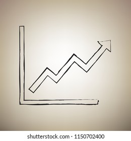 Growing bars graphic sign. Vector. Brush drawed black icon at light brown background.