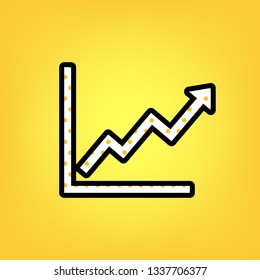 Growing bars graphic sign. Vector. Yellow polka dot white icon with black contour at warm yellow background.