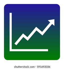 Growing bars graphic sign. Vector. White icon at green-blue gradient square with rounded corners on white background. Isolated.