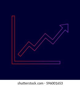 Growing bars graphic sign. Vector. Line icon with gradient from red to violet colors on dark blue background.