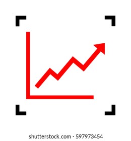 Growing bars graphic sign. Vector. Red icon inside black focus corners on white background. Isolated.