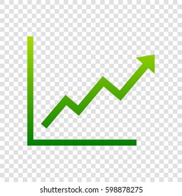 Growing bars graphic sign. Vector. Green gradient icon on transparent background.