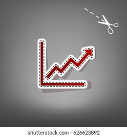 Growing bars graphic sign. Vector. Red icon with for applique from paper with shadow on gray background with scissors.