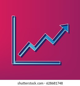 Growing bars graphic sign. Vector. Blue 3d printed icon on magenta background.