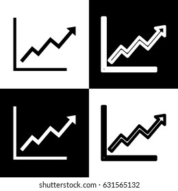 Growing bars graphic sign. Vector. Black and white icons and line icon on chess board.