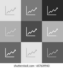 Growing bars graphic sign. Vector. Grayscale version of Popart-style icon.