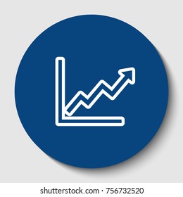 Growing bars graphic sign. Vector. White contour icon in dark cerulean circle at white background. Isolated.