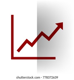 Growing bars graphic sign. Vector. Bordo icon on white bending paper background.
