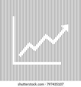 Growing bars graphic sign. Vector. White icon on grayish striped background. Optical illusion.
