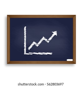Growing bars graphic sign. White chalk icon on blue school board with shadow as background. Isolated.