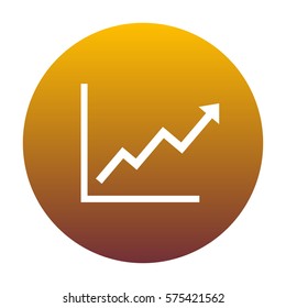 Growing bars graphic sign. White icon in circle with golden gradient as background. Isolated.