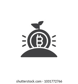 Growing bitcoin sprout vector icon. filled flat sign for mobile concept and web design. Virtual cryptocurrency simple solid icon. Symbol, logo illustration. Pixel perfect vector graphics