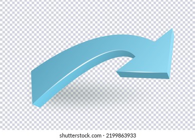 Growing Blue Arrow. Growth chart sign. Flexible arrow indication statistic. Colorful curve arrow of trend on transparent. Trading stock news impulses. Trade infographic. Realistic 3d vector design