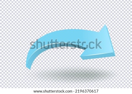 Growing Blue Arrow. Growth chart sign. Flexible arrow indication statistic. Colorful curve arrow of trend on transparent. Trading stock news impulses. Trade infographic. Realistic 3d vector design
