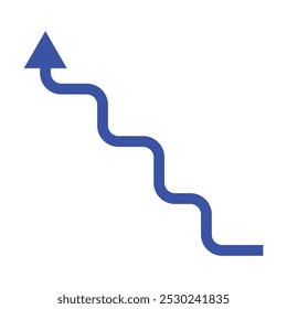 Growing blue Arrow up. Growth chart sign. Flexible arrow indication statistic. Trading stock news impulses. Trade infographic. Vector illustration. Growing arrow icon in isolated background. Eps 10.